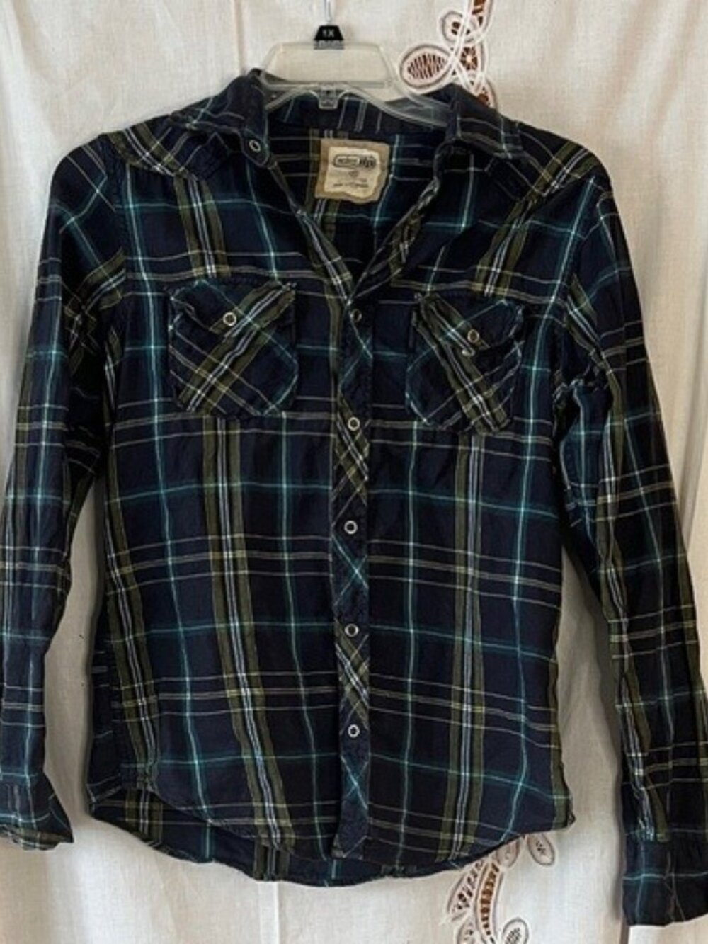 Urban Pipeline Navy Green Plaid Button-Up S